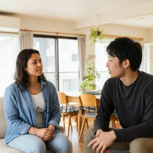 A-foreign-student-woman-and-a-Japanese-man-are-discussing-a-Japanese-spouse-visa